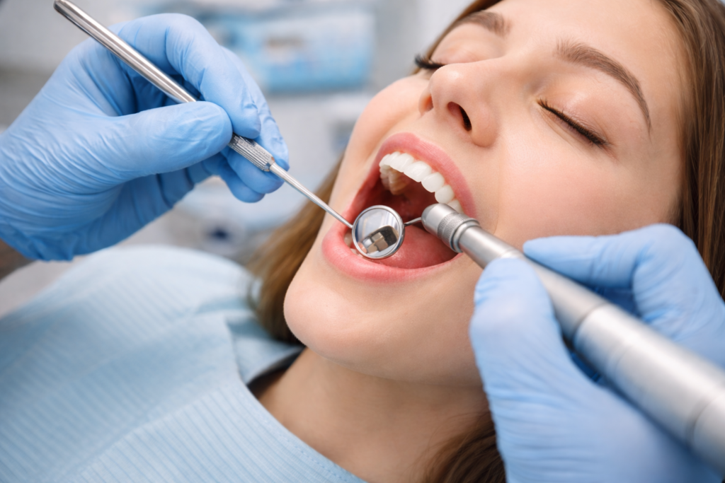 虫歯治療を受けている女性